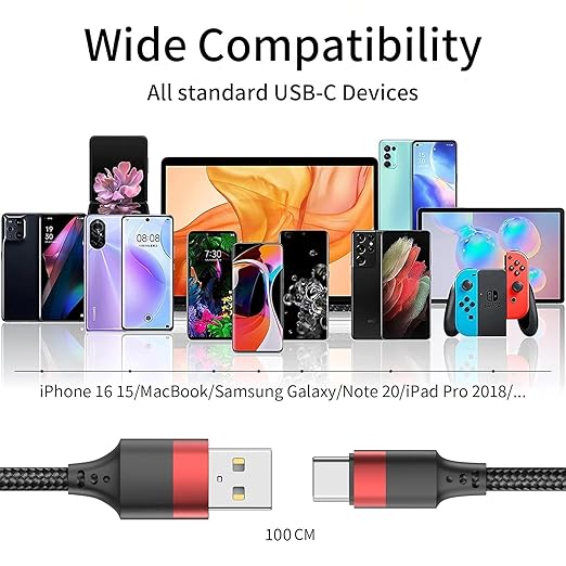 3ft USB C Cable, 3 Pack USB A to USB C Cable for iPhone 16 15, Nylon Braided Type C Charger Cord Fast Charging for Samsung Galaxy S25 S24 S23 S22 Ultra, Pixel 10 9