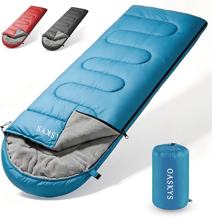 oaskys Camping Sleeping Bag - 3 Season Warm & Cool Weather - Summer Spring Fall Lightweight Waterproof for Adults Kids - Camping Gear Equipment, Traveling, and Outdoors