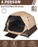4/6 Person Blackout Camping Tent, Easy Setup Waterproof Family Dome Tent for Camping with Rainfly, Portable Double Layer Large Family Tent for Outdoor Camping&Hiking