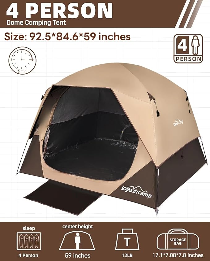 4/6 Person Blackout Camping Tent, Easy Setup Waterproof Family Dome Tent for Camping with Rainfly, Portable Double Layer Large Family Tent for Outdoor Camping&Hiking