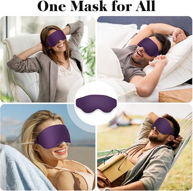 Fygrip 3D Eye Mask Sleep Mask for Men & Women, 100% Pressure-Free & Light Block-Out Eye Mask for Sleep with Easy Adjustable Strap, Night Eye Cover for Travel, Purple