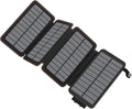 Hiluckey Solar Charger Power Bank - Fast Charging Portable Phone Charger with 4 Solar Panels - USB C PD External Battery Pack with 3 USB Outputs for Cellphone Tablet (Dark Black)