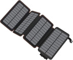 Hiluckey Solar Charger Power Bank - Fast Charging Portable Phone Charger with 4 Solar Panels - USB C PD External Battery Pack with 3 USB Outputs for Cellphone Tablet (Dark Black)