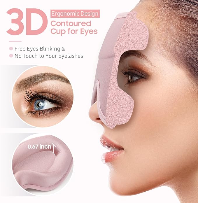 BeHoomi Sleep Mask, 2 Packs Premium Eye Mask for Sleeping, Total Blackout, Superior Soft Comfort, Upgraded 3D Ergonomic Designed Sleeping Mask for Home, Office, Travel, Meditation, Yoga, Blue & Pink