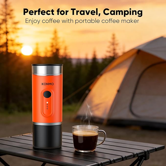 Portable Espresso Machine with Self-Heating System, 15 Bar Portable Coffee Maker Compatible with Capsules & Ground Coffee, Espresso Maker for Car, Camping & Travel