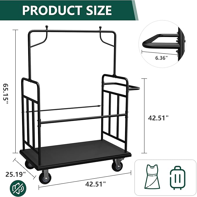Luggage Cart with Wheels,1100LBS Heavy-Duty Luggage Trolley & Hand Truck,360° Silent Wheels with Anti-Collision Strip,Platform Dolly for Hotel Bellman,Airport and Resort Use
