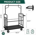 Luggage Cart with Wheels,1100LBS Heavy-Duty Luggage Trolley & Hand Truck,360° Silent Wheels with Anti-Collision Strip,Platform Dolly for Hotel Bellman,Airport and Resort Use