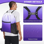 HOLYLUCK Men & Women Outdoor Sport Gym Sack Waterproof Drawstring Backpack Bag (Standard with drawstring, Gradient Purple)