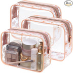 PACKISM TSA Approved Toiletry Bag - Rose Pink Flower Print Clear Makeup Bag, Suitable for Gifts, with Supporting Frame, Perfect for Travel Essentials, Thick No Smell