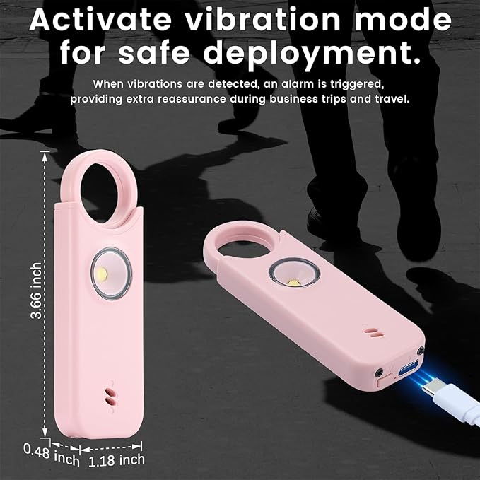 TIPSEAN Personal Safety Alarm - 135dB Ultra Loud Siren with LED Strobe Light, USB-C Rechargeable, Compact Keychain Alarm for Women/Men, Emergency Flashlight & Vibration Alert(Pink)