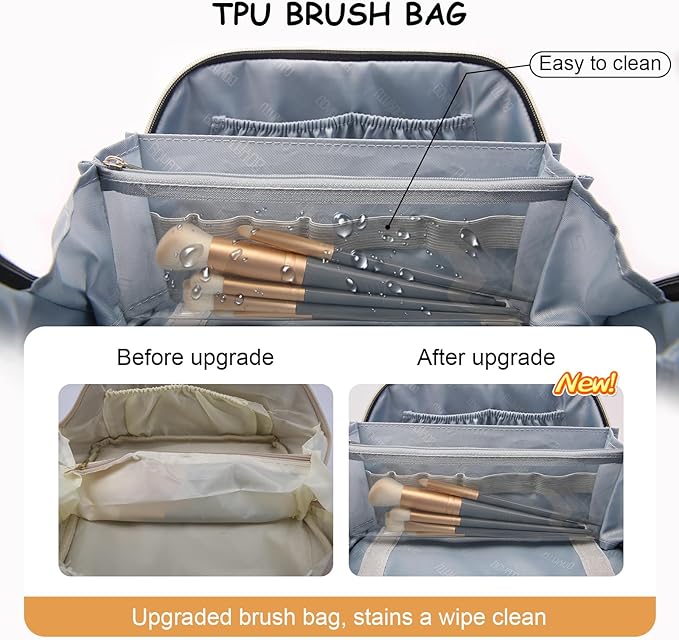 BOYATU Travel Makeup Bag Organizer Cosmetic Bag: 3 Pcs Set Make up Bags for Women with Handle - Waterproof Vegan Leather Toiletry Bags Travel Essentials Pouch with Compartments (C-01-Black)