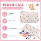 PIG PIG GIRL Corduroy Backpack 3PCS Kids Backpack for Girls School Bags for Middle School Students Book Bag for Elementary Primary Kawaii Ita Backpack with Lunch Box Pencil Case Set, Beige Strawberry