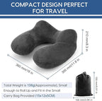 Inflatable Travel Pillow for Airplane Inflatable Neck Pillow for Traveling with Soft Velvet Washable Cover for Sleeping, Airplane,Train, Car, Office, Contoured Eye Masks, Earplugs (Dark Gray)