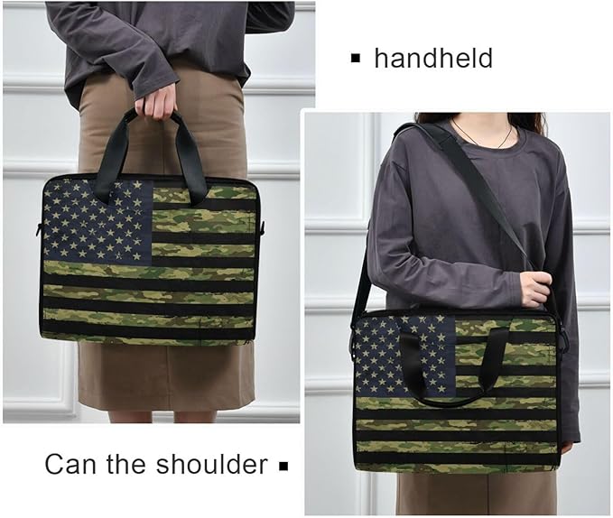 American Flag with Camouflage Grunge Laptop Bag Case 13 14 15.6 inch Laptop Messenger Bag Crossbody Briefcase for Men Women with Shoulder Strap Handle
