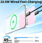3-in-1 5000mAh for Magsafe Power Bank Thin Slim 22.5W Fast Charging Type C Magnetic Battery Pack Powerbank for Travel, Mini Wireless Portable Charger for iPhone 17 16 15 14 13 12 Watch Android, Pink