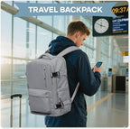 WONHOX Large Travel Backpack Women, Carry On Backpack,Hiking Backpack Waterproof Outdoor Sports Rucksack Casual Daypack with USB Charging Port Shoes Compartment, Grey