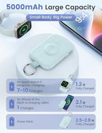 RORRY CharmGo Portable Charger, 5000mAh Portable Charger Power Bank with Built-in Cables, Travel Keychain Battery Pack for Apple Watch and iPhone Air/17/16/15/14/13/12, Blue