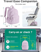 BAGSMART College Laptop Backpack, Travel Backpack for Women, Quilted Casual Daypack, Water-Resistant Bookbag for 15.6 Inch Laptop, Lavender