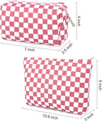 SOIDRAM 2 Pcs Checkered Makeup Bag Large Cosmetic Bag Toiletry Bag Makeup Pouch Travel Bag Organizer Cute Makeup Brushes Aesthetic Accessories Storage Bag for Women Peach Pink