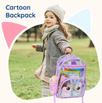 mommore Clear Backpack for Kids Cartoon Kitty Backpack for Girls 4-8 Water-Resistant See Through Cartoon Toddler Bookbag with Chest Strap for Preschool Kindergarten Travel, Purple