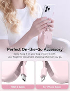 RORRY CharmGo Portable Charger, 5000mAh Portable Charger Power Bank with Built-in Cables, Travel Keychain Charger Battery Pack for iPhone 17/16/15/14/13/12, for AirPods 2/3/4/Pro, Pink