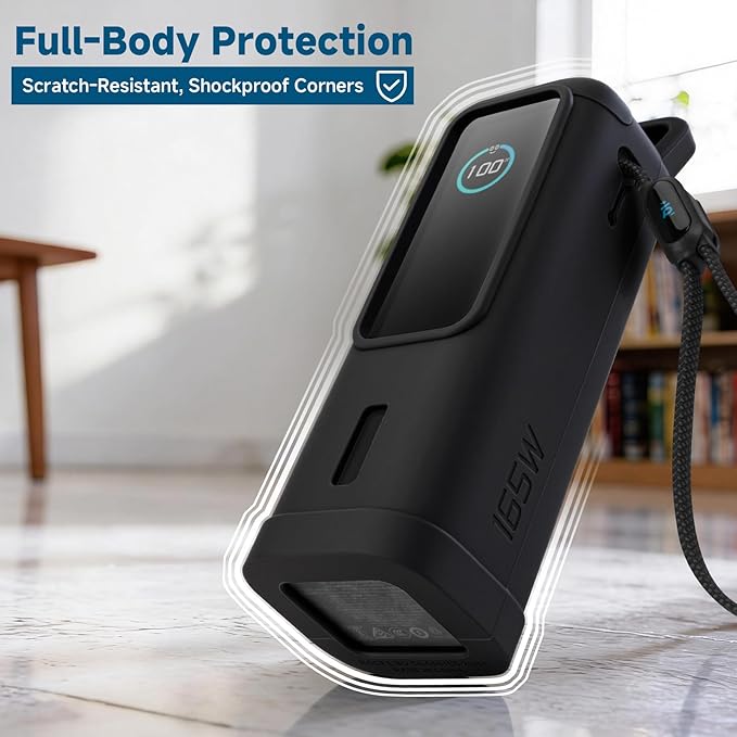 Silicone Case for Anker Laptop Power Bank 25,000mAh Portable Charger, Travel Protective Cover Compatible with Anker Power Bank 165W (Black Case Only)
