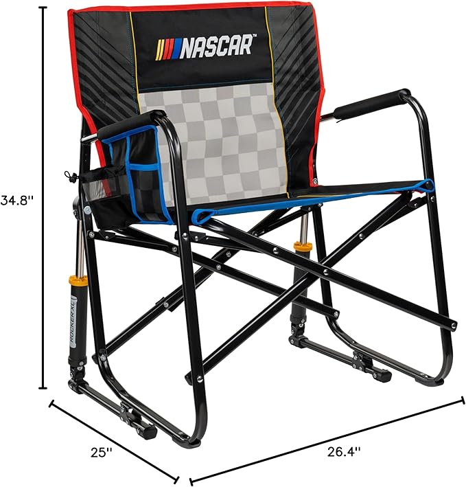 GCI Outdoor NASCAR Freestyle XL Rocker Camping & Sideline Sports Chair | Portable Folding Rocking Chair with Durable Armrests & Drink Holder | Great for Big and Tall, Black