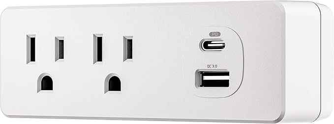 Energizer 4 Device Fast Charging Multi Plug Wall Outlet Extender (2) AC Power Outlets (1) 20W PD Type C Port (1) 18W USB A Port Power Strip Expander Outlet Splitter Plug in Adapter