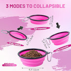 Dog Bowl Pet Collapsible Bowls, 2 Pack Collapsible Dog Water Bowls for Cats Dogs, Portable Pet Feeding Watering Dish for Walking Parking Traveling with 2 Carabiners (Black+Pink, Medium)