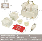 Pet Travel Bag, Large Beige Dog Carrier with Multiple Compartments and Adjustable Straps, Dog Suitcase for Weekend Camping, Pet Diaper Bag for Travelling(Beige)