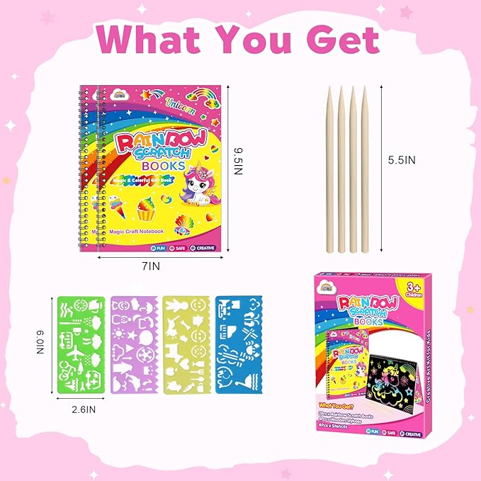 ZMLM Scratch Paper Art-Crafts Gift: 2 Pack Rainbow Notebooks Supplies Toys for 3 4 5 6 7 8 9 10 Years Old Girls and Boys Kids Easter Gifts Christmas Birthday Party Games Unicorns
