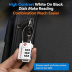 TSA Approved Cable Luggage Locks, Re-settable Combination with Alloy Body (White 4 Locks)