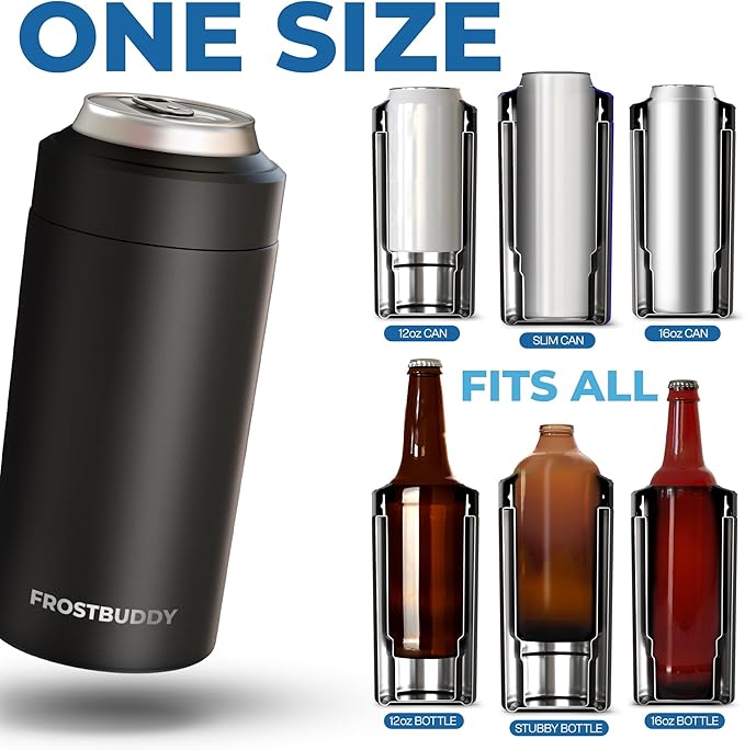 Frost Buddy Universal Can Cooler - Fits all - Stainless Steel Can Cooler for 12 oz & 16 oz Regular or Slim Cans & Bottles - Stainless Steel (Love Sparks)