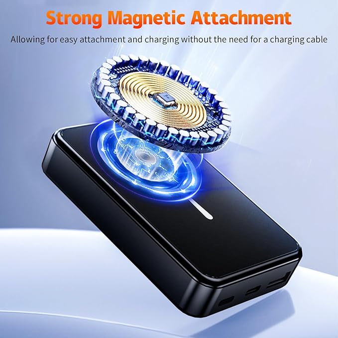26800mAh Magnetic Power Bank, Mag-Safe Compatible Wireless Portable Charger, Aluminum Alloy, Large Capacity 20W Fast Charging USB-C, Travel Essential, for iPhone 17Air/16/15/14/13/12 Series, Black