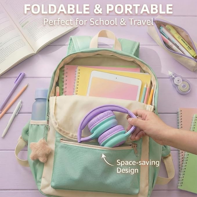 ADOOPE Wired Kids Headphones with USB C Plug, 85dB Safe Volume, Adjustable Headband, Tangle-Free Cord Headphones for School, Tablet, Travel (Lavender & Mint Green, Without Microphone)