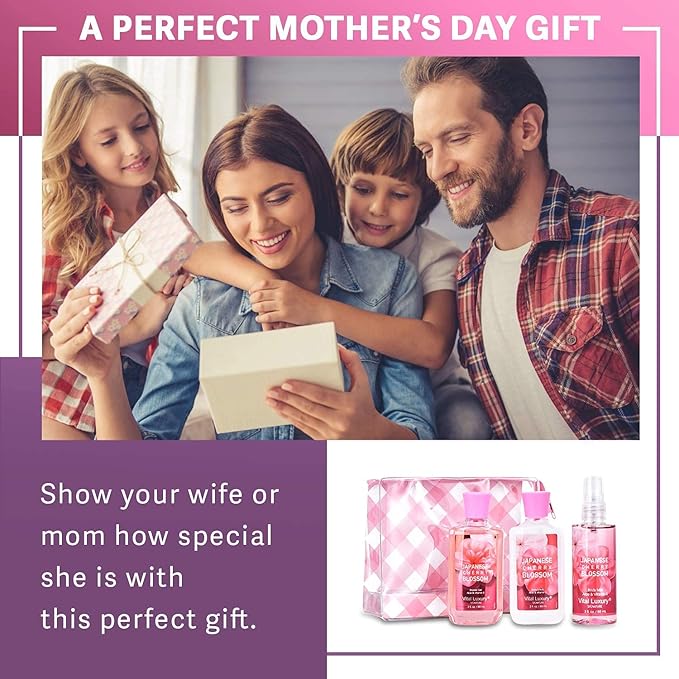 Bath and Body Care Travel Set - Home Spa Set with Body Lotion, Shower Gel and Fragrance Mist, Personal Body Care Travel Set for Birthday Christmas New Year Gifts(Japanese Cherry Blossom)
