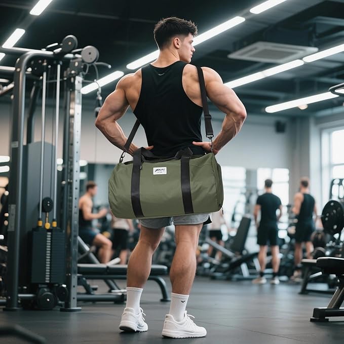 Gym Bags for Men with Side Pocket, 38L Sports Gym Duffle Bag with Adjustable Strap&Shoe Compartment, Large Waterproof Sport Duffel Bags for Travel, Sports, Fitness&Workout(Olive Green)