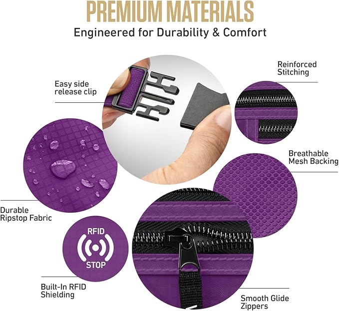 VENTURE 4TH Money Belt for Travel – Slim Hidden Under-Clothes RFID Blocking Anti-Theft Passport Holder & Travel Wallet Pouch for Men & Women to Protect Cash, Cards & Documents (Purple)