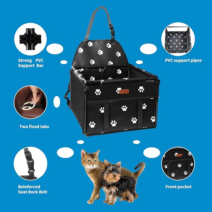 BYGD Pet Dog Booster Seat, with 12 PVC Upgraded Support Tubes and Clip-On Safety Leash, Breathable and Foldable Pet Car Basket, Stable Suitable for Small and Medium Pets