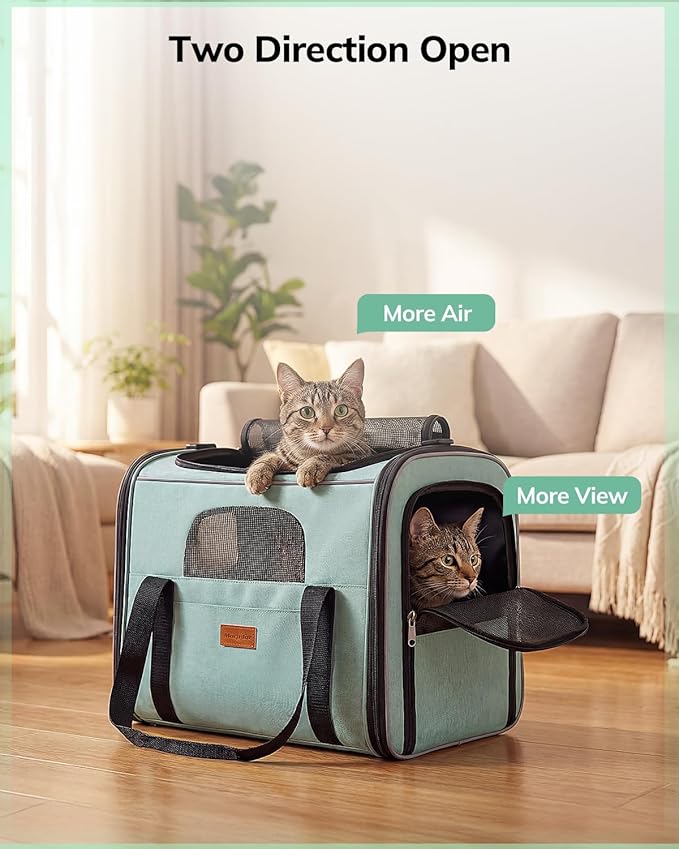 Morpilot Cat Carrier - Cat Carrier Soft for Medium or Large Cats up to 20lbs, with Dual-Sided Cushion, Secure Buckle and Foldable Bowl, Dog Carriers for Small Dogs - Pet Carrier (Green)