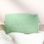 SOIDRAM 2 Pcs Corduroy Makeup Bag Large Cosmetic Bag Toiletry Bag Makeup Pouch Travel Bag Organizer Cute Makeup Brushes Aesthetic Accessories Storage Bag for Women Green