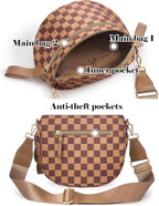 Black and White Checkered Crossbody Bag Bum Bag for Women,Spacious Checkered Purse Fanny Packs Belt Bag