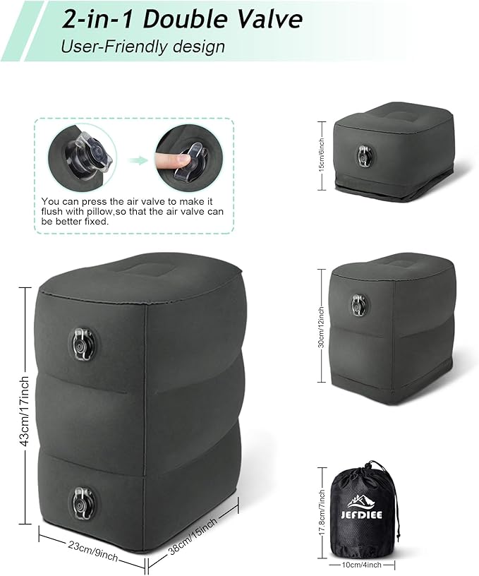 Inflatable Foot Rest Pillow, Kids Airplane Bed, Adjustable 3 Layers Height Leg Rest Pillow, Airplane Travel Essentials Great for Airplane, Office, Home, Trains, Cars