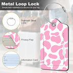2Pack Luggage Tags for Suitcases, Cute Unique Pu Leather Cruise Luggage Tag with Privacy Cover ID Label Address Card and Metal Ring Suitable for Women Men Kids Travel Bag Pink Milk Pattern