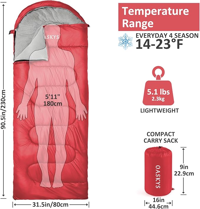 oaskys Camping Sleeping Bag - 3 Season Warm & Cool Weather - Summer Spring Fall Lightweight Waterproof for Adults Kids - Camping Gear Equipment, Traveling, and Outdoors