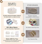 BOYATU Travel Makeup Bag Organizer Cosmetic Bag: 3 Pcs Set Make up Bags for Women with Handle - Waterproof Vegan Leather Toiletry Bags Travel Essentials Pouch with Compartments (H-03-White)