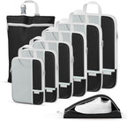 Percover Compression Packing Cubes 8-Piece Set, Packing Cubes Compression for Travel with Laundry Bag & Shoe Bag, Travel Organizer for Carry On & Checked Luggage, Black