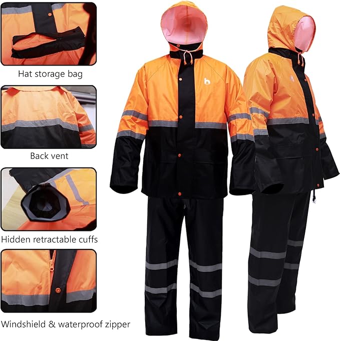 Rain Suit, High Visibility Reflective Safety Jacket, Lightweight Rain Gear, Waterproof Rain Jacket with Pants