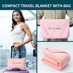 K.Garden Travel Cooling Blanket and Pillow- Soft 2 in 1 Airplane Compact Flight Essentials Car Pillow Travelers Gifts Accessories Compact Pack Blanket for Any Travel with Luggage Backpack Strap,Pink