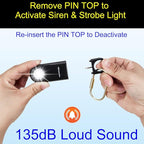 135dB Rechargeable Personal Safety Alarm Strobe Light Flashlight Keychain Siren for Women, Girls, College, School Students Emergency SOS Alerts Loud Sound Hiking Alarm Torchlight Bear Deterrent. Black
